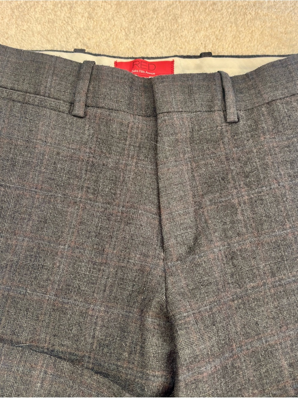 Saks Fifth Avenue Gray Plaid Trousers with Subtle Brown and Blue Accents